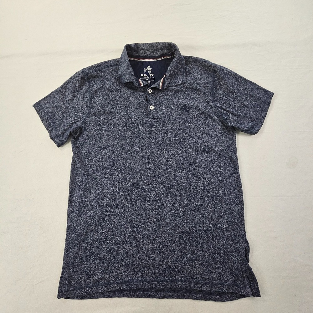 Rugby University Blue Short Sleeve Cotton Blend Polo Shirt Men's M
